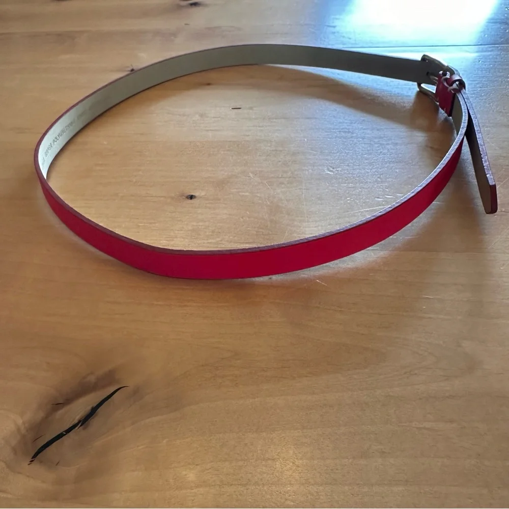 Coldwater Creek Bright Barbie Pink Thin Leather Belt With Gold Buckle